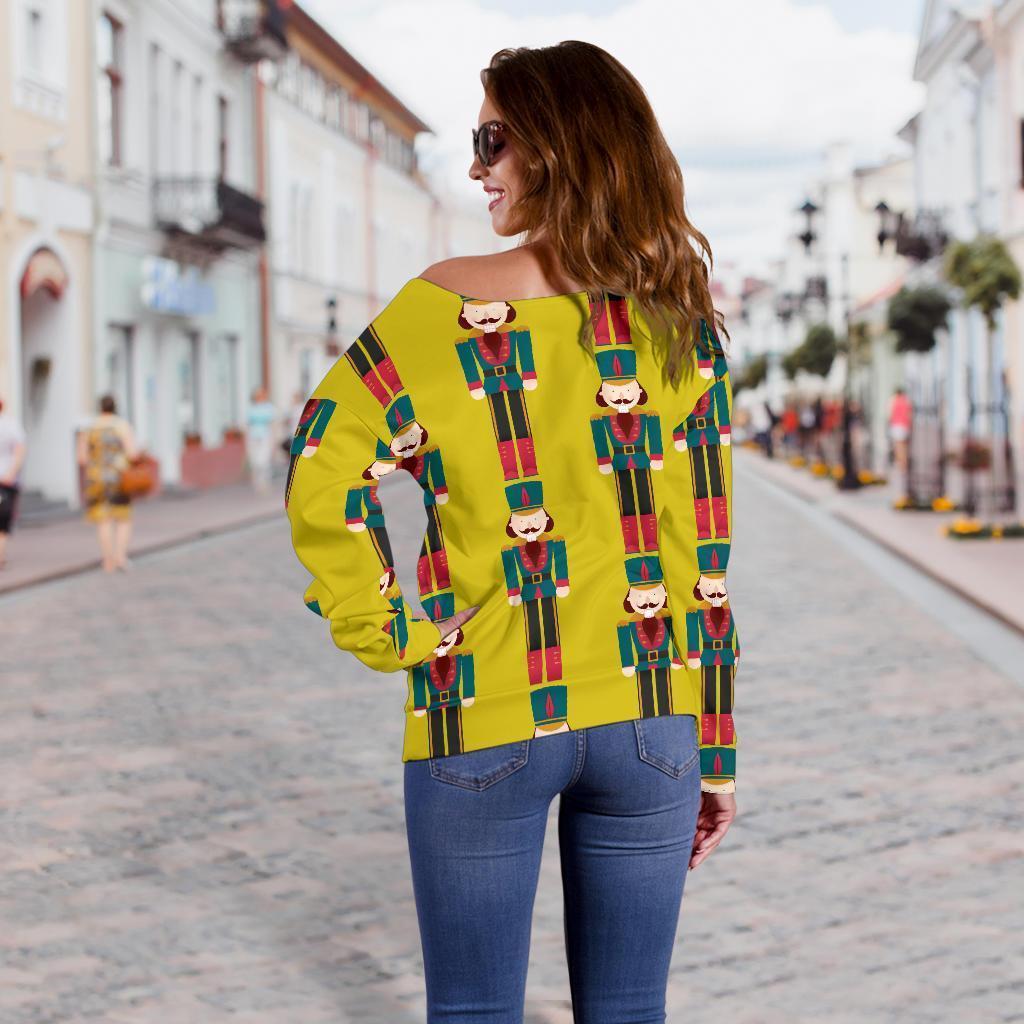 Nutcracker Yellow Pattern Print Women Off Shoulder Sweatshirt-grizzshop