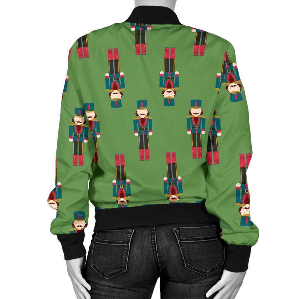 Nutcracker Green Pattern Print Women Casual Bomber Jacket-grizzshop