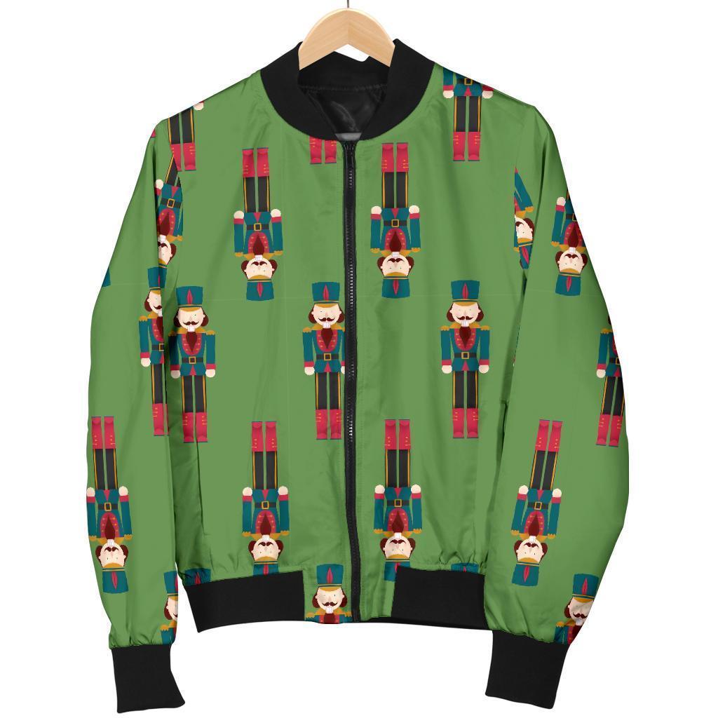 Nutcracker Green Pattern Print Women Casual Bomber Jacket-grizzshop