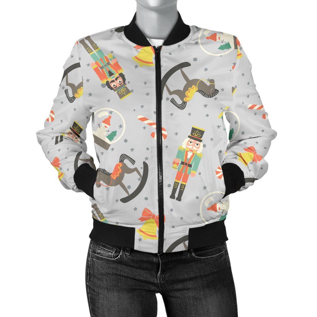 Nutcracker Pattern Print Women Casual Bomber Jacket-grizzshop