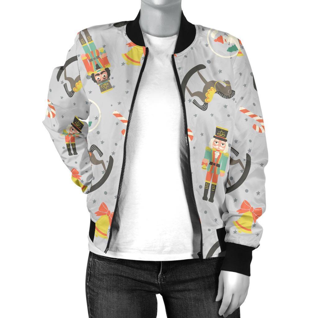 Nutcracker Pattern Print Women Casual Bomber Jacket-grizzshop