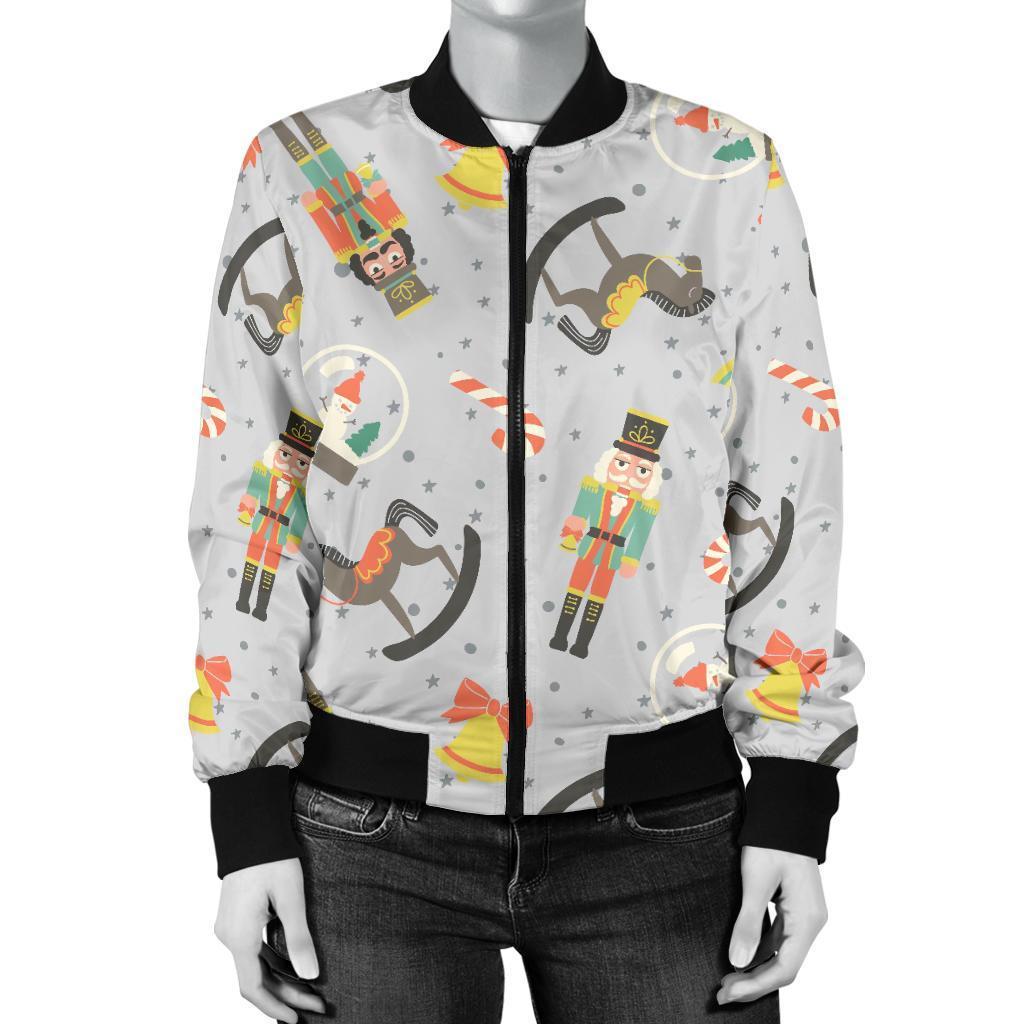 Nutcracker Pattern Print Women Casual Bomber Jacket-grizzshop