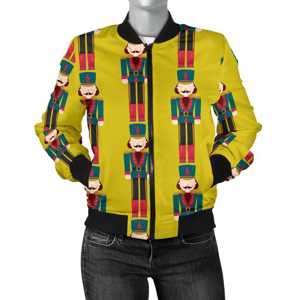 Nutcracker Yellow Pattern Print Women Casual Bomber Jacket-grizzshop