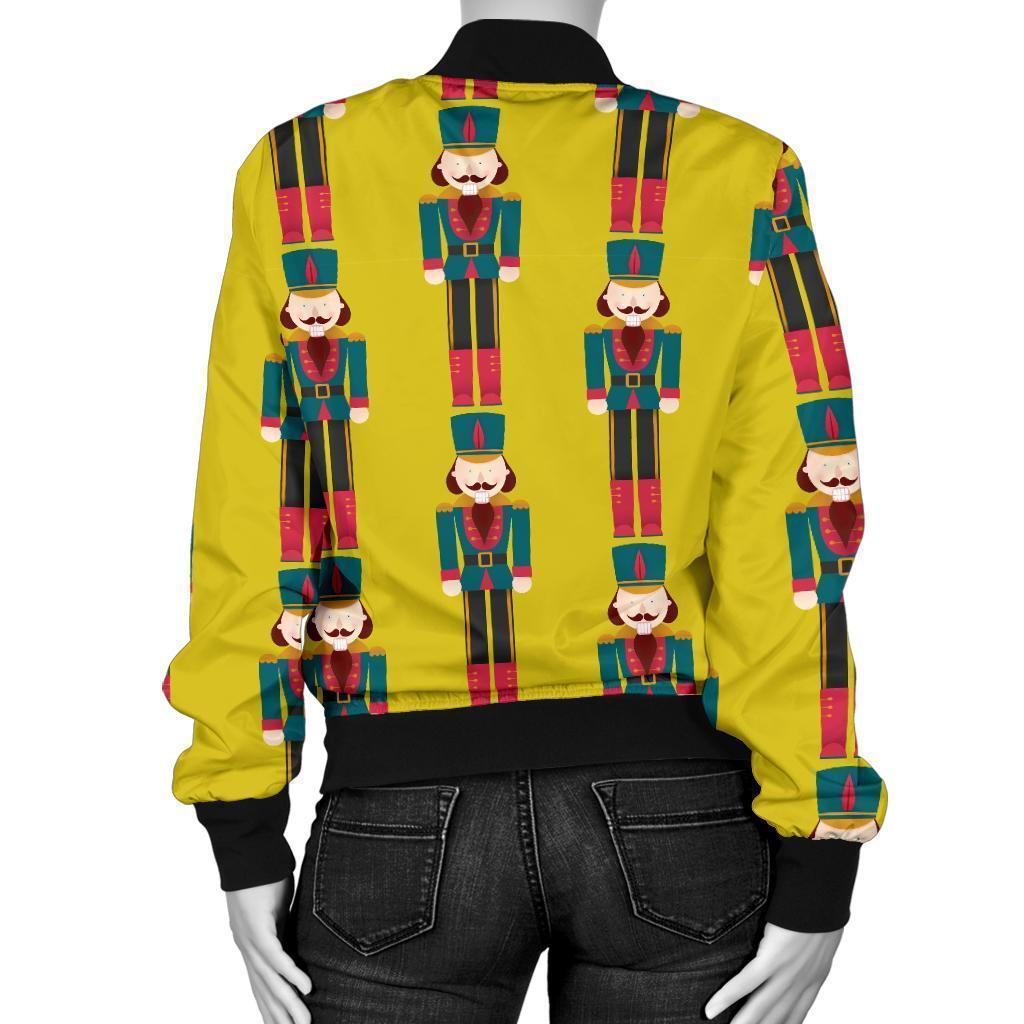 Nutcracker Yellow Pattern Print Women Casual Bomber Jacket-grizzshop