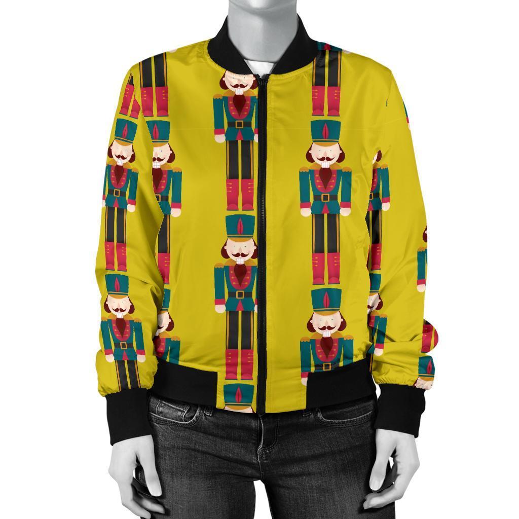 Nutcracker Yellow Pattern Print Women Casual Bomber Jacket-grizzshop