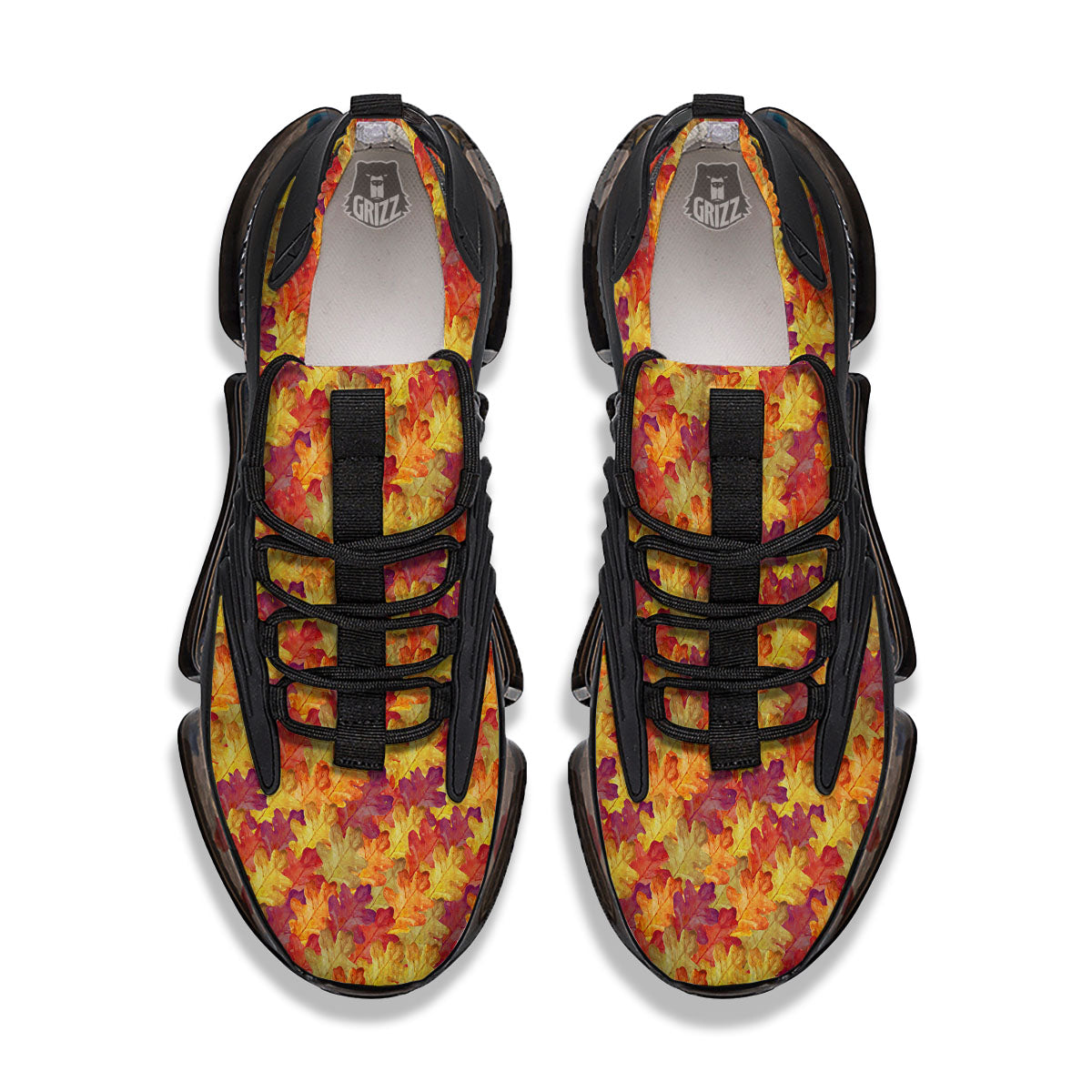 Oak Leaf Autumn Print Black Gym Shoes-grizzshop