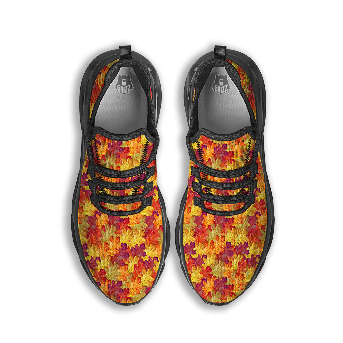 Oak Leaf Autumn Print Black Running Shoes-grizzshop