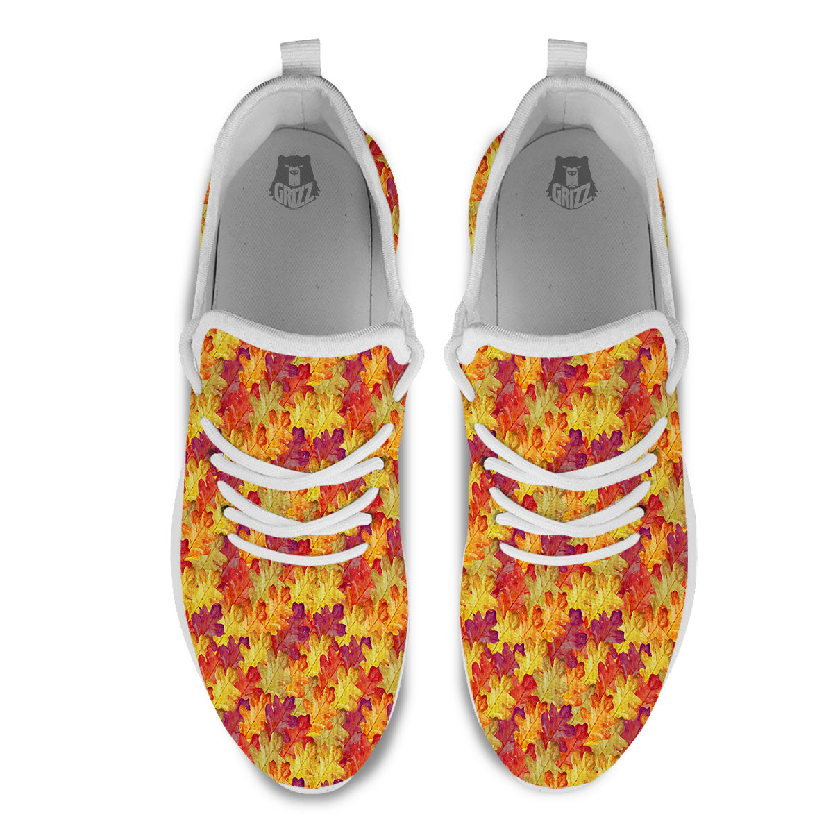 Oak Leaf Autumn Print White Athletic Shoes-grizzshop