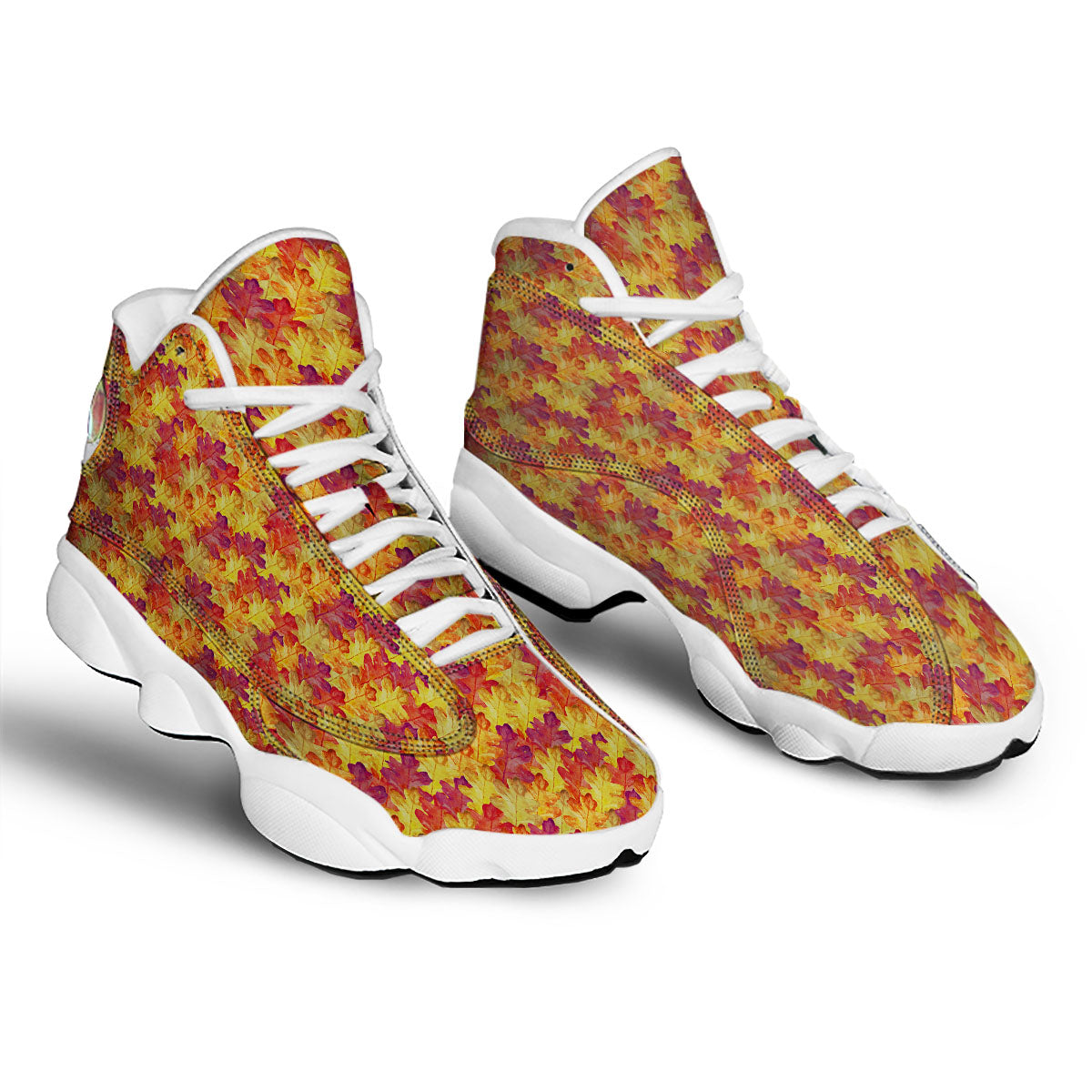 Oak Leaf Autumn Print White Basketball Shoes-grizzshop