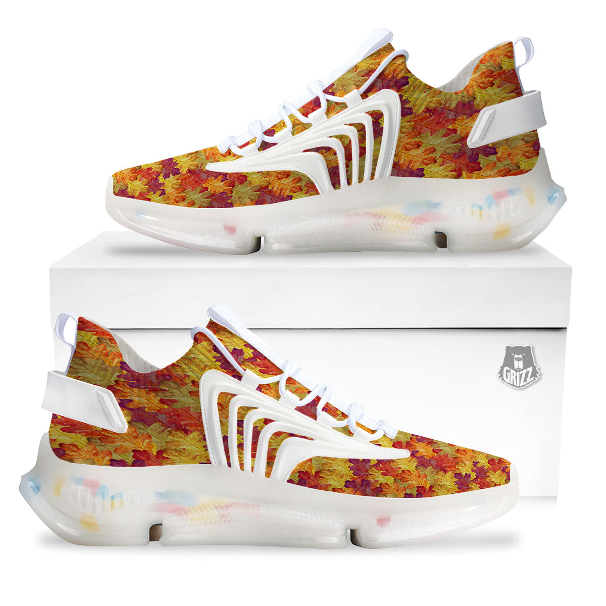 Oak Leaf Autumn Print White Gym Shoes-grizzshop