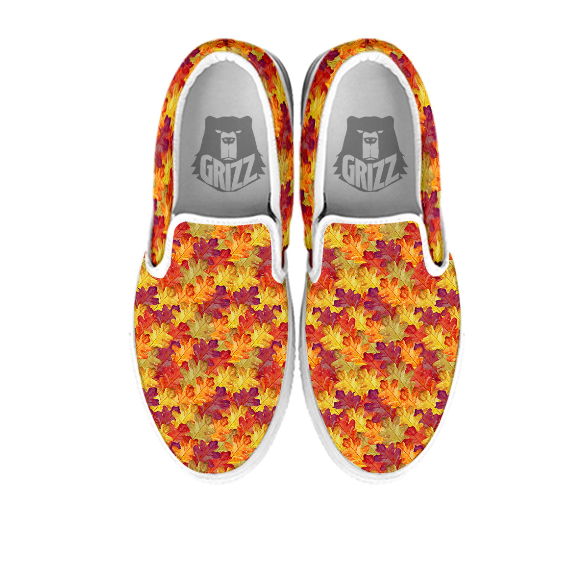 Oak Leaf Autumn Print White Slip On Shoes-grizzshop