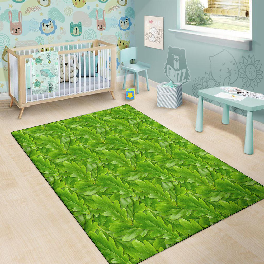 Oak Leaf Green Print Floor Mat-grizzshop
