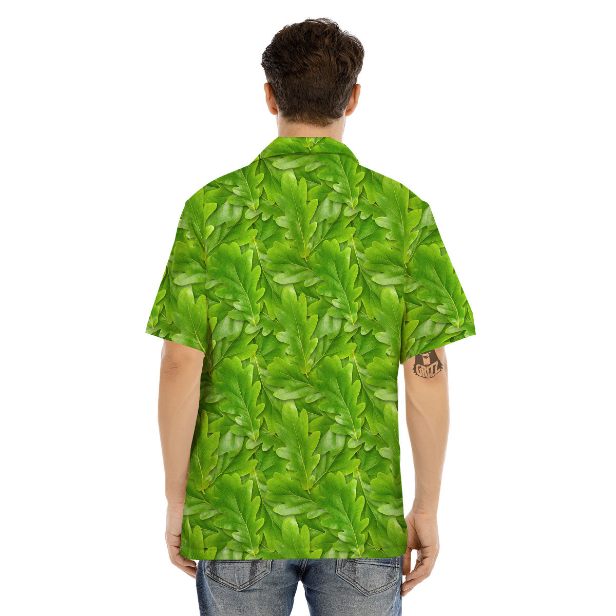 Oak Leaf Green Print Men's Hawaiian Shirt-grizzshop