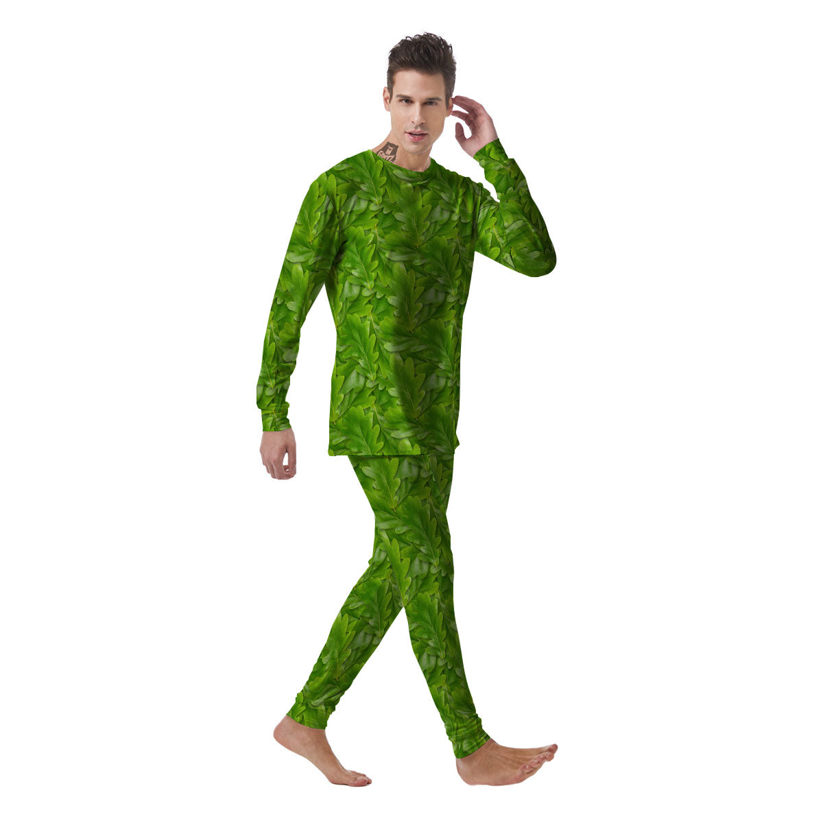 Oak Leaf Green Print Men's Pajamas-grizzshop