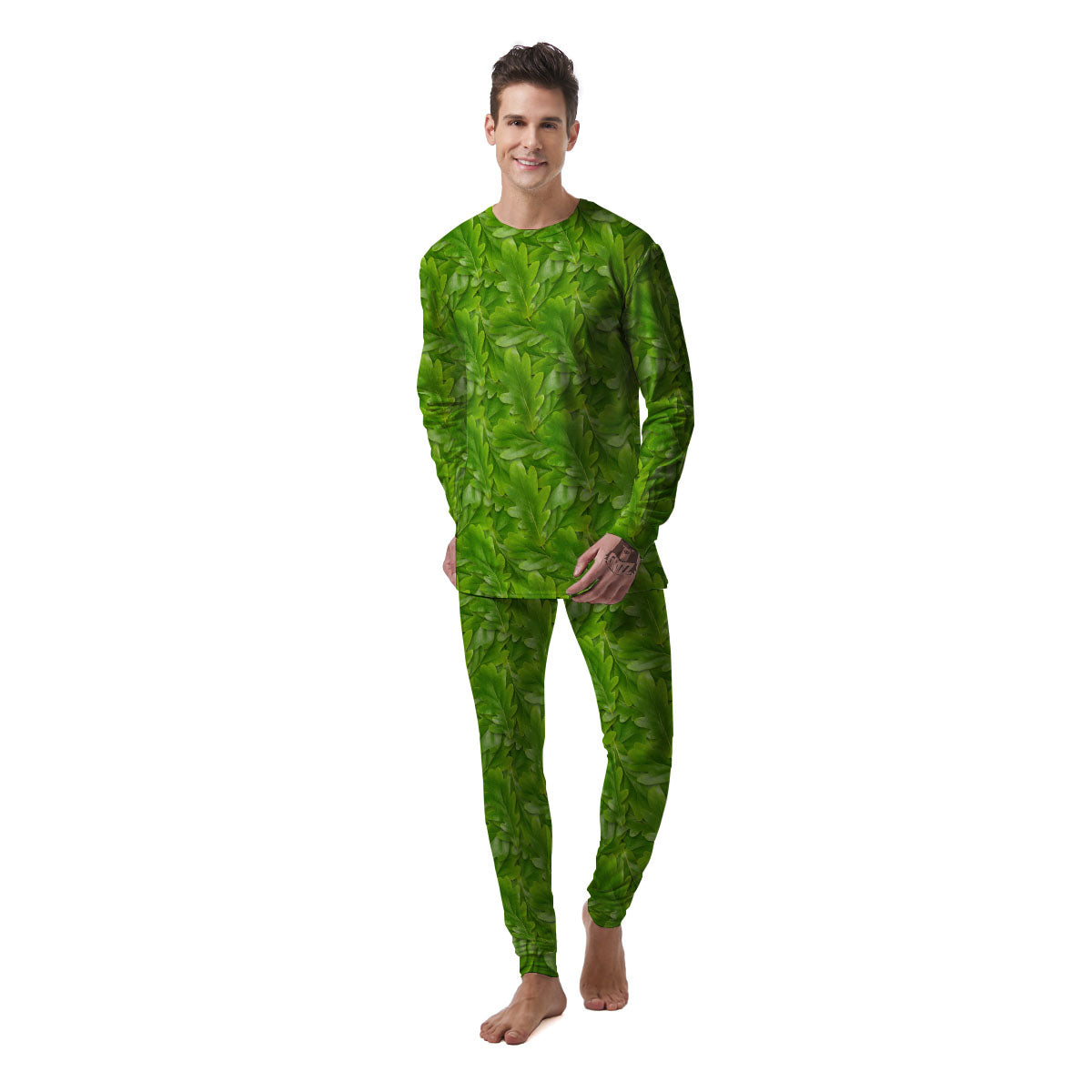 Oak Leaf Green Print Men's Pajamas-grizzshop