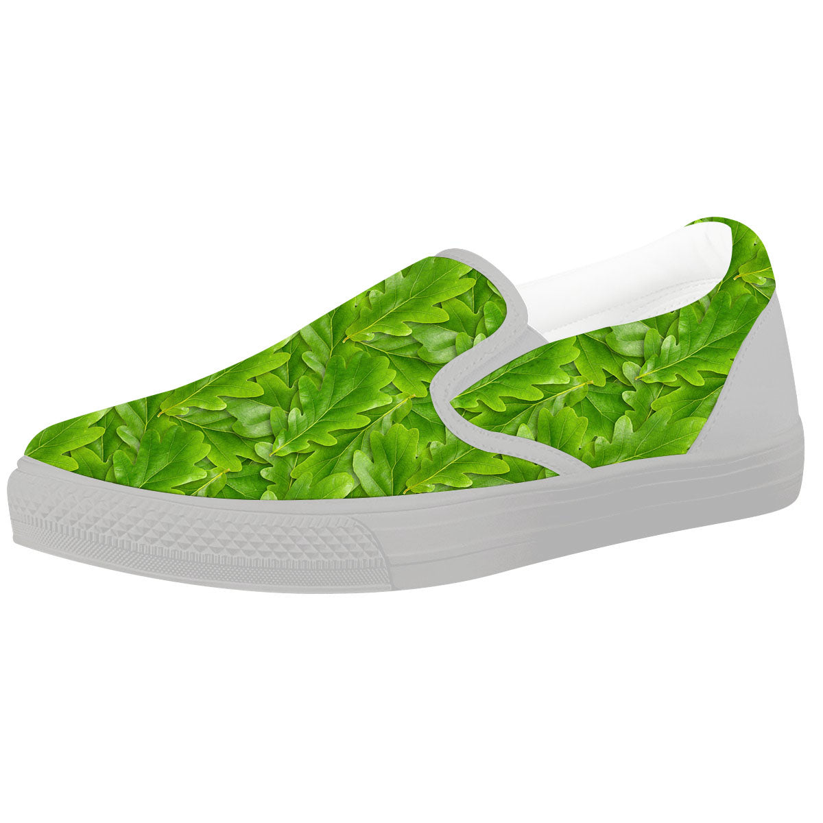 Oak Leaf Green Print White Slip On Shoes-grizzshop