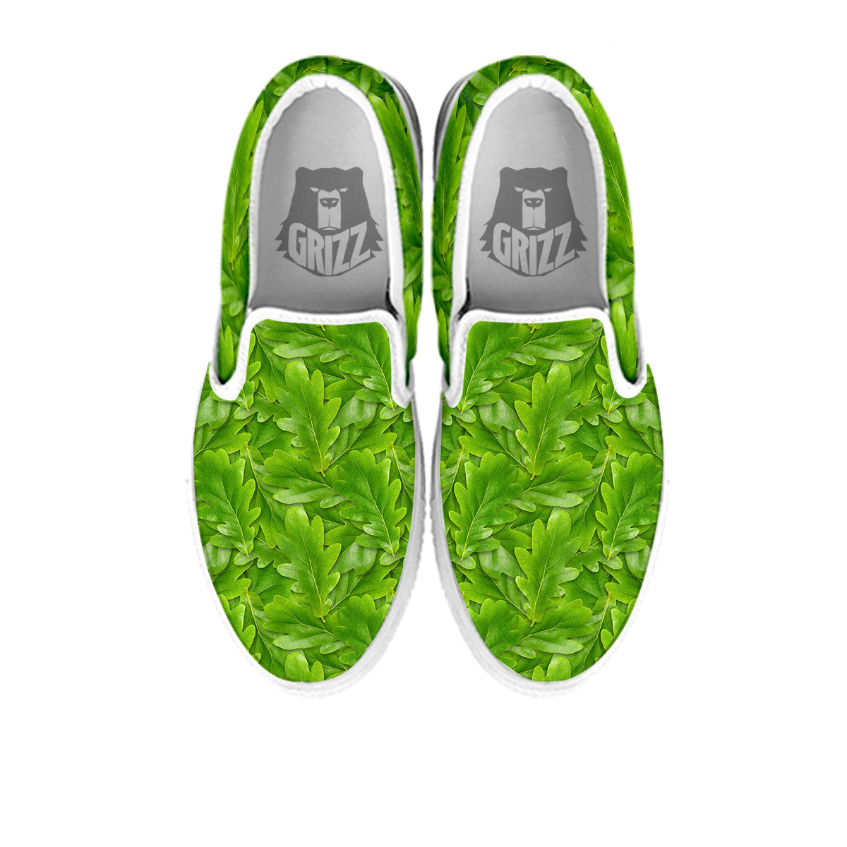 Oak Leaf Green Print White Slip On Shoes-grizzshop