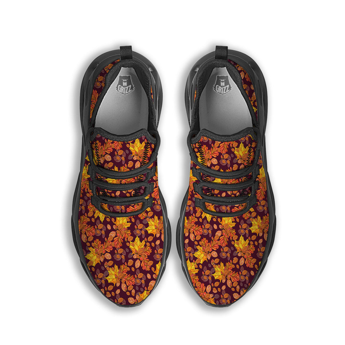 Oak Maple Print Pattern Black Running Shoes-grizzshop
