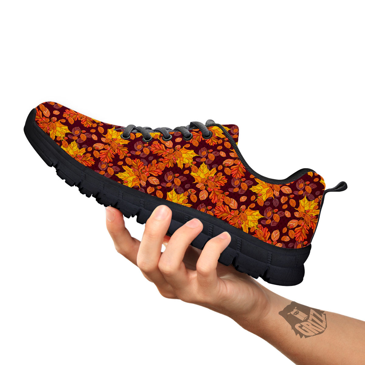 Oak Maple Print Pattern Black Sneaker-grizzshop