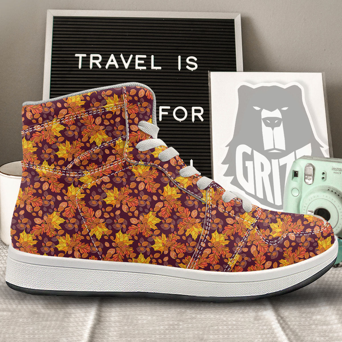 Oak Maple Print Pattern High Top Sneakers-grizzshop