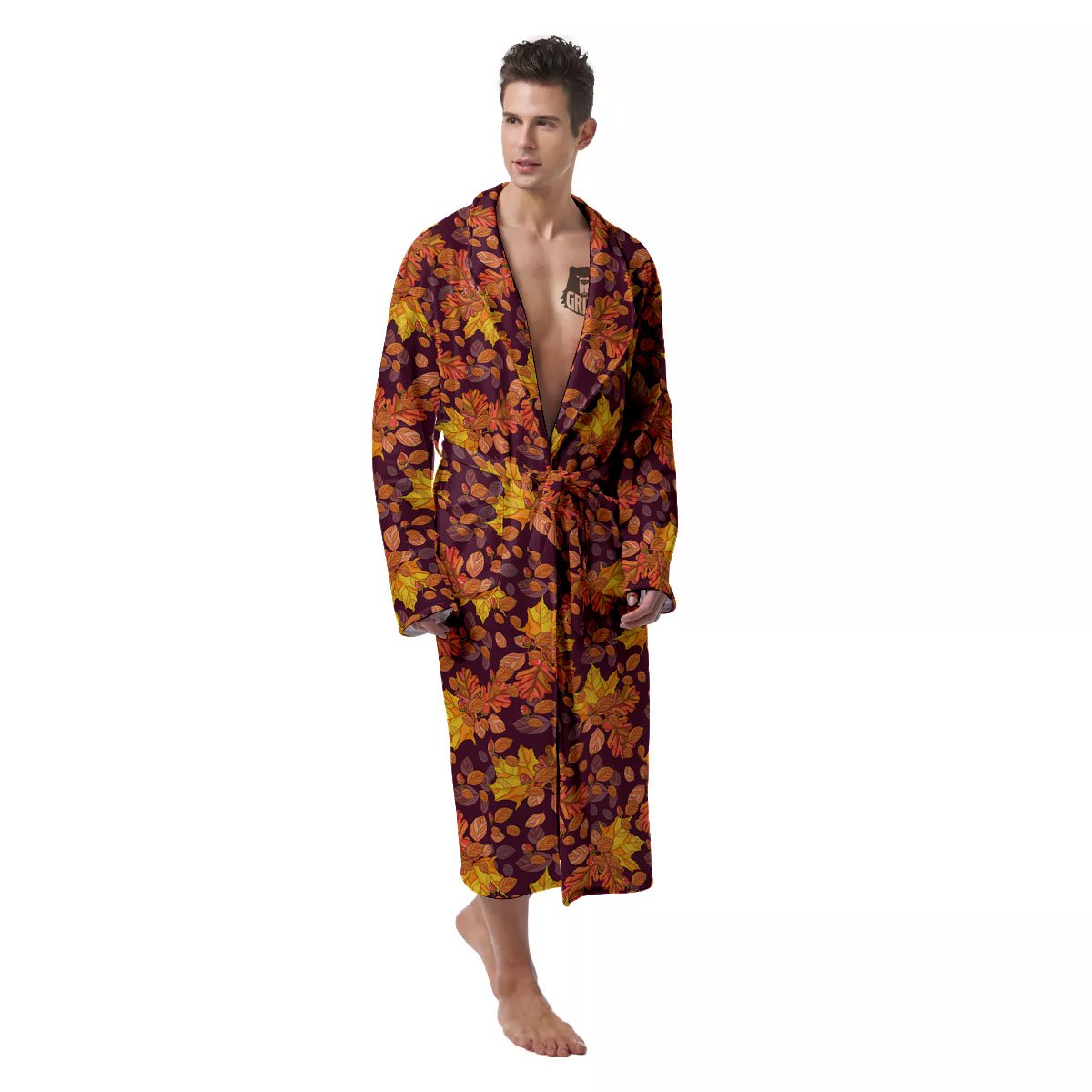 Oak Maple Print Pattern Men's Robe-grizzshop