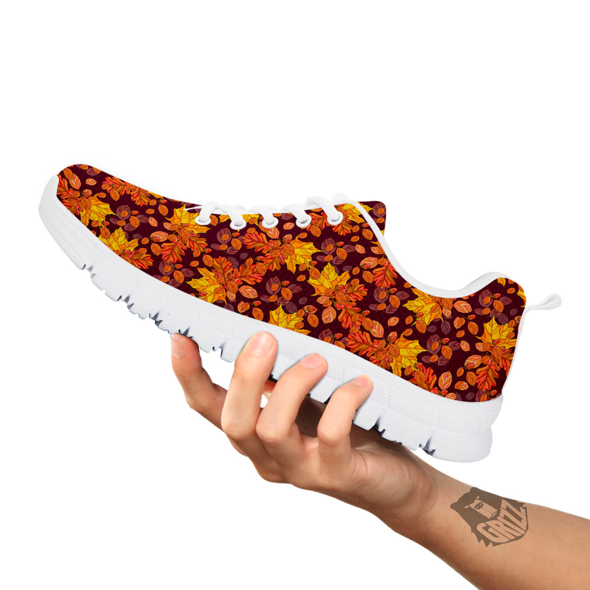 Oak Maple Print Pattern White Sneaker-grizzshop
