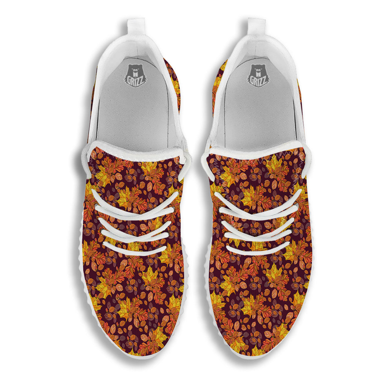 Oak Maple Print Pattern White Walking Shoes-grizzshop