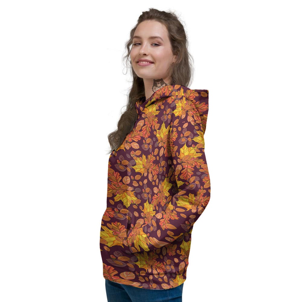 Oak Maple Print Pattern Women's Hoodie-grizzshop