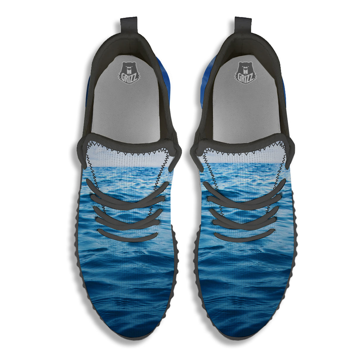 Ocean Blue Print Black Walking Shoes-grizzshop