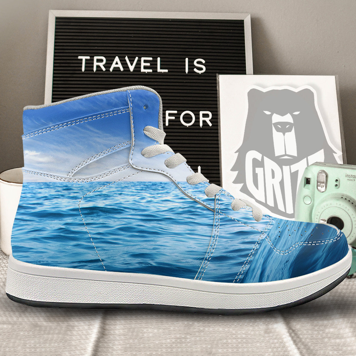 Ocean Blue Print High Top Sneakers-grizzshop