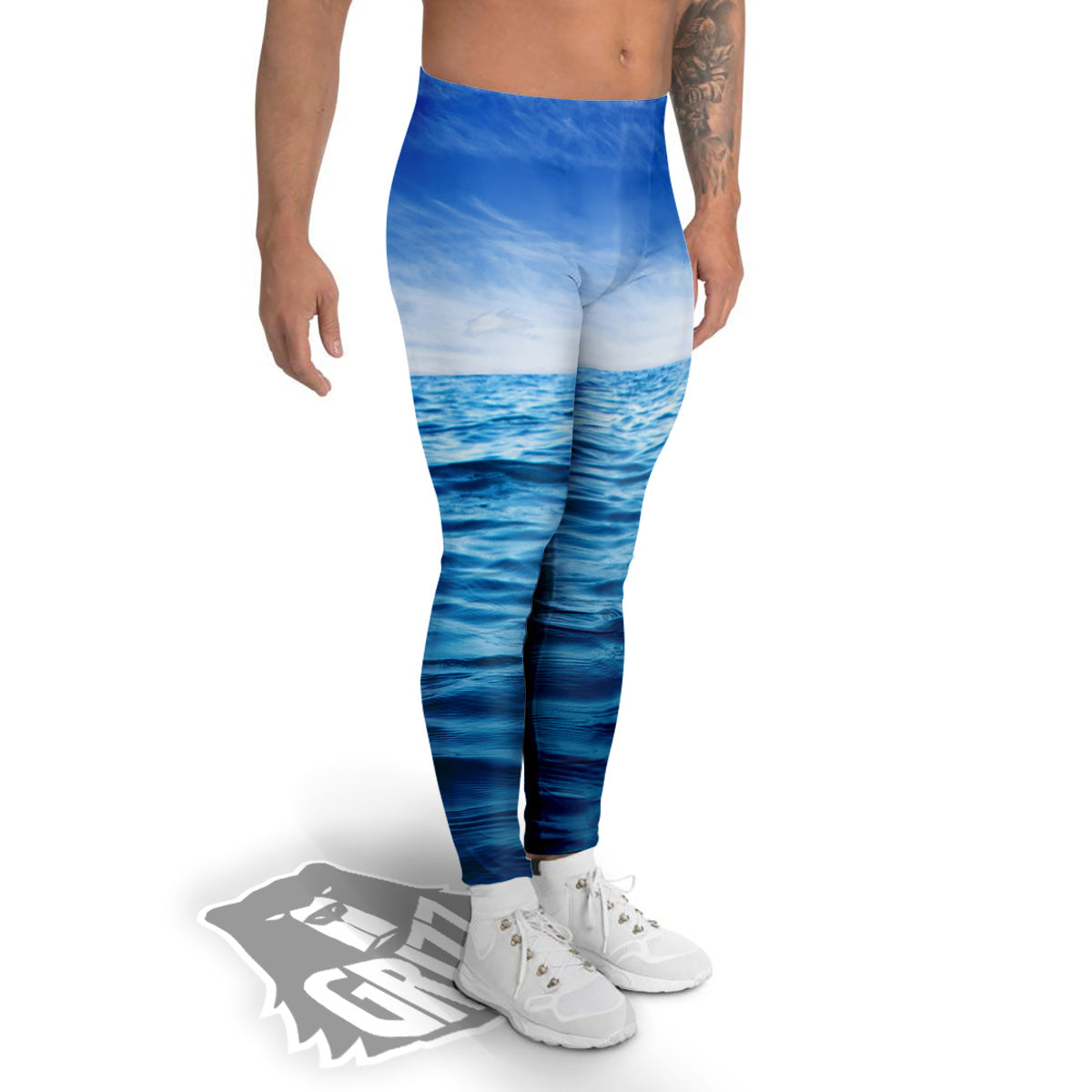 Ocean Blue Print Men's Leggings-grizzshop