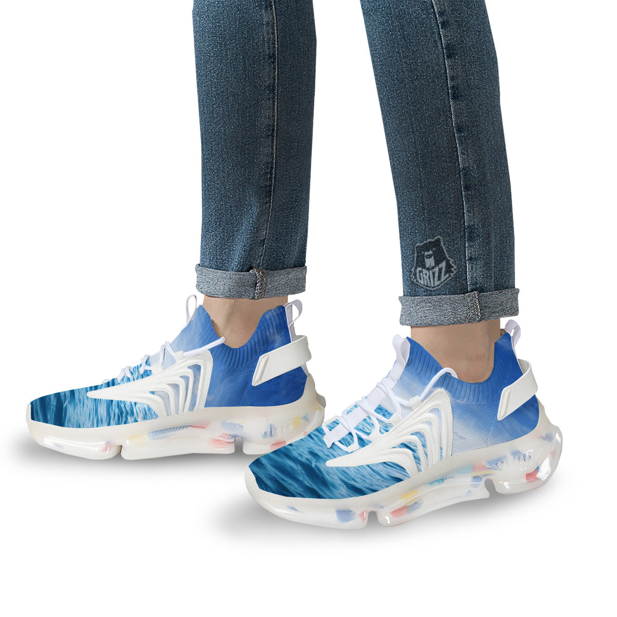 Ocean Blue Print White Gym Shoes-grizzshop