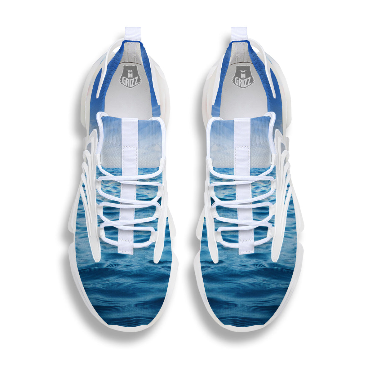 Ocean Blue Print White Gym Shoes-grizzshop