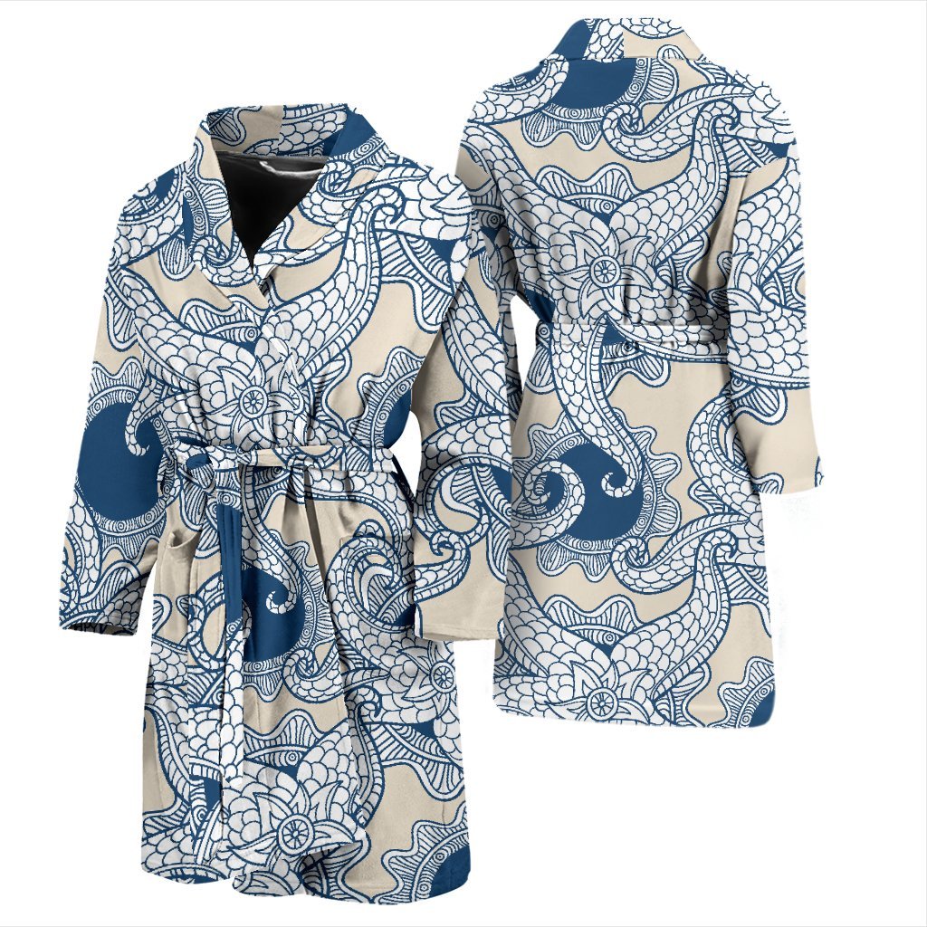 Ocean Octopus Pattern Print Men Long Robe-grizzshop