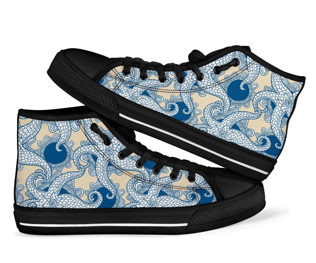 Ocean Octopus Pattern Print Men Women's High Top Shoes-grizzshop