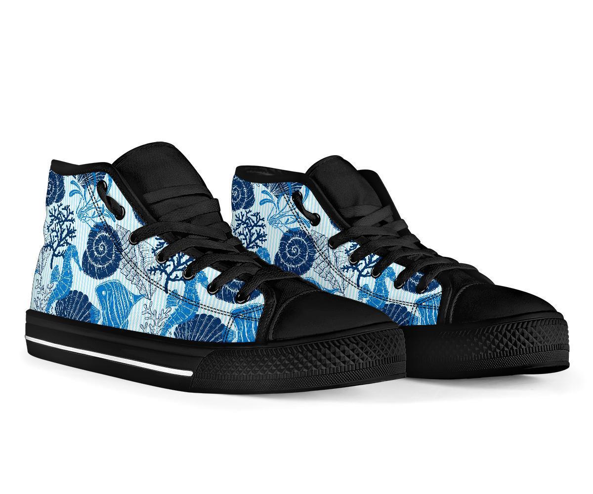 Ocean Pattern Print Men Women's High Top Shoes-grizzshop