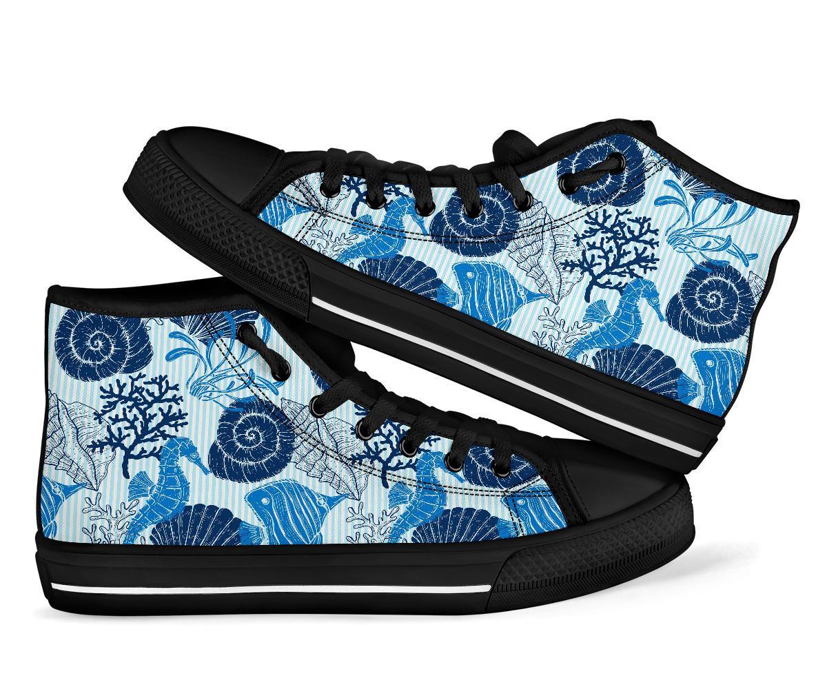 Ocean Pattern Print Men Women's High Top Shoes-grizzshop