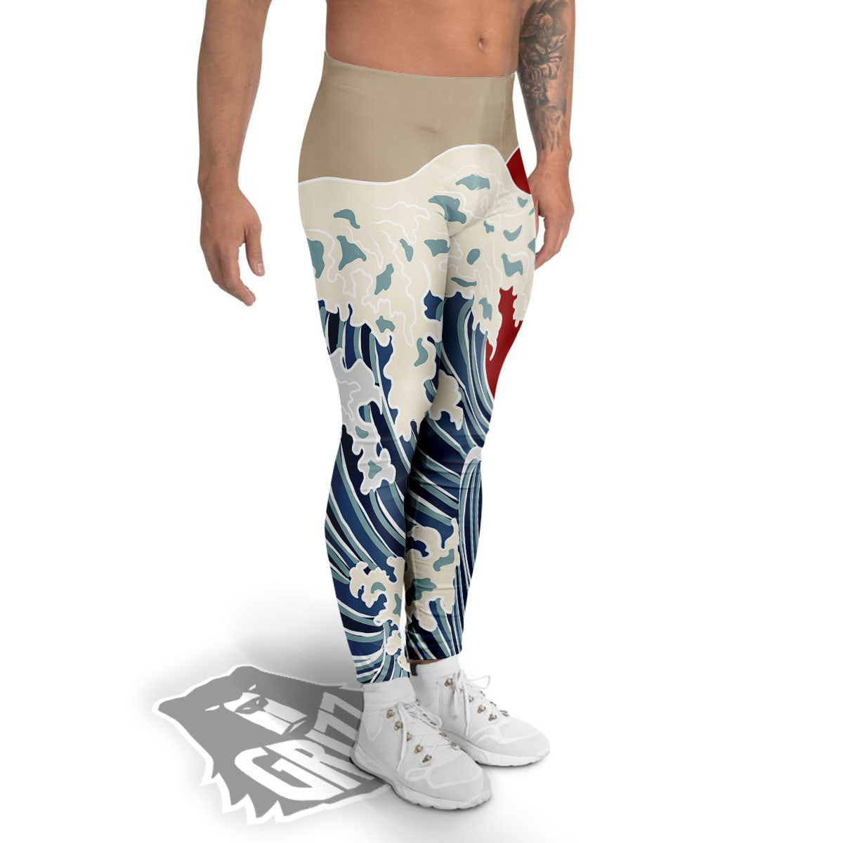 Ocean Wave Japanese Print Men's Leggings-grizzshop