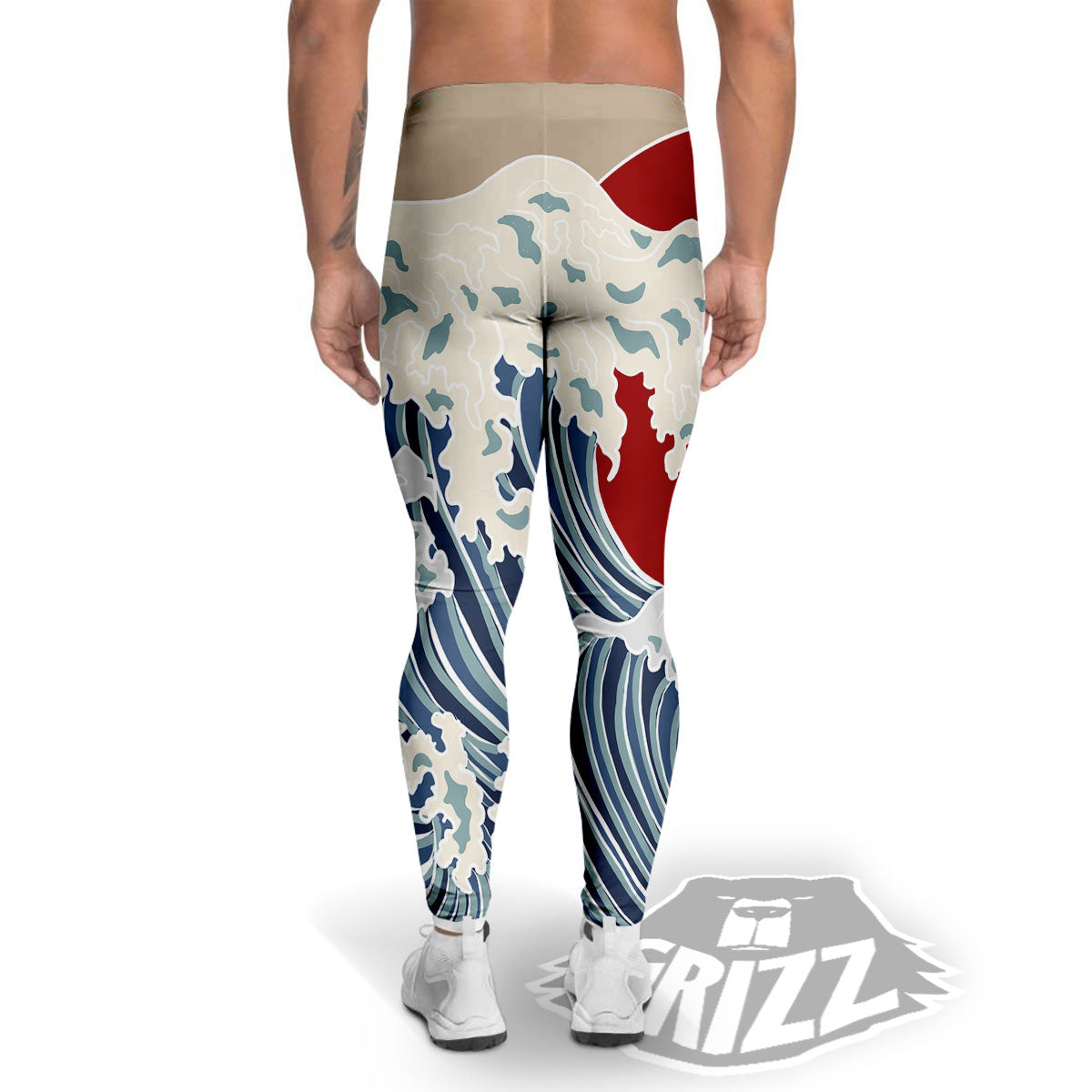 Ocean Wave Japanese Print Men's Leggings-grizzshop