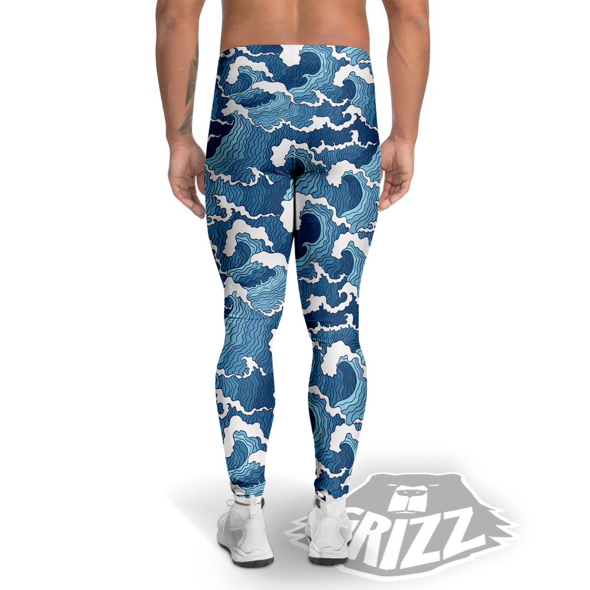 Ocean Wave Japanese Print Pattern Men's Leggings-grizzshop