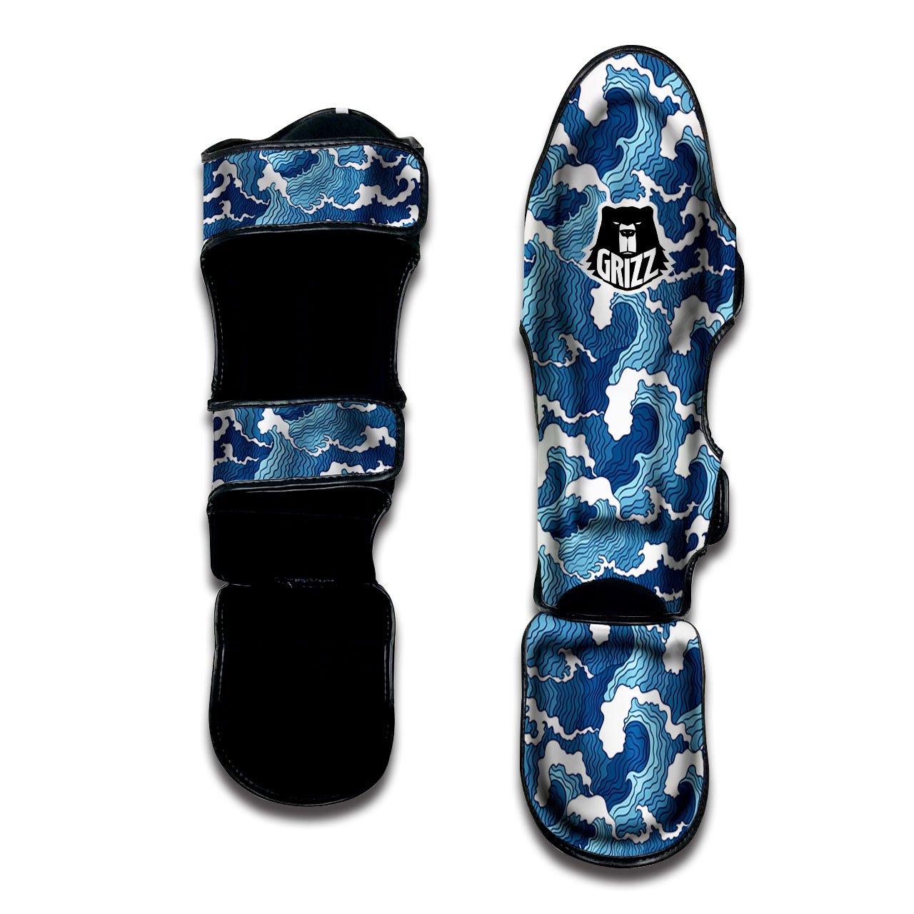 Ocean Wave Japanese Print Pattern Muay Thai Shin Guards-grizzshop