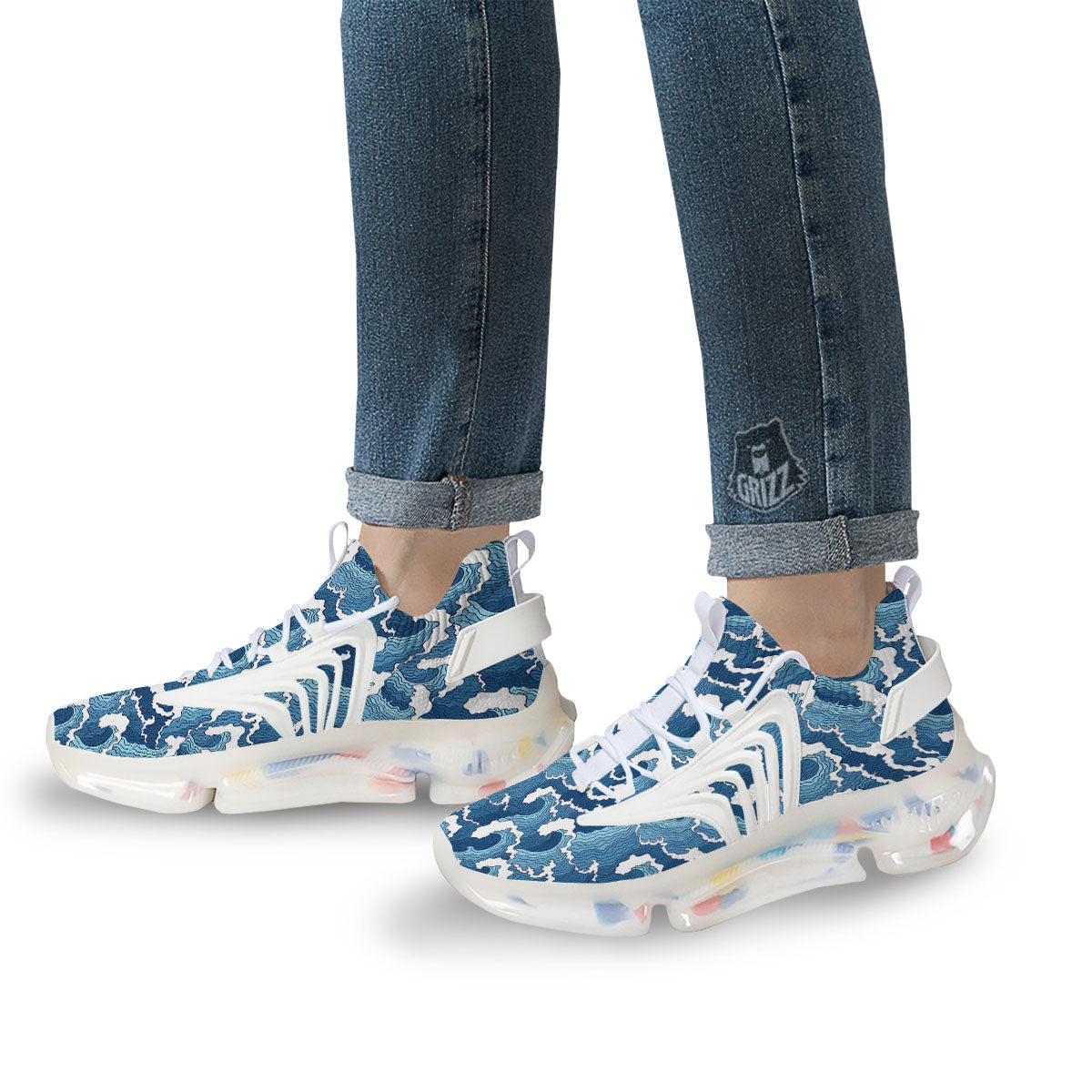 Ocean Wave Japanese Print Pattern White Gym Shoes-grizzshop