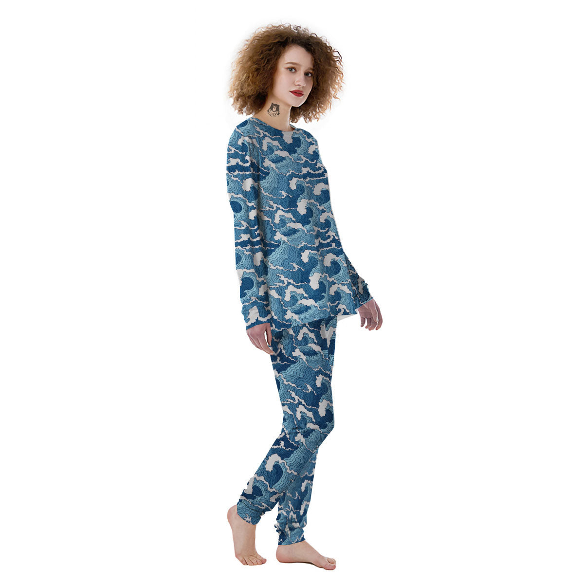 Ocean Wave Japanese Print Pattern Women's Pajamas-grizzshop