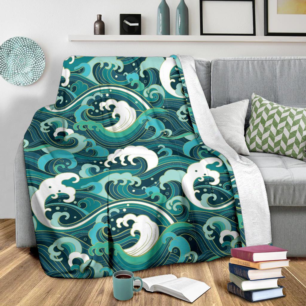 Ocean Wave Pattern Print Blanket-grizzshop