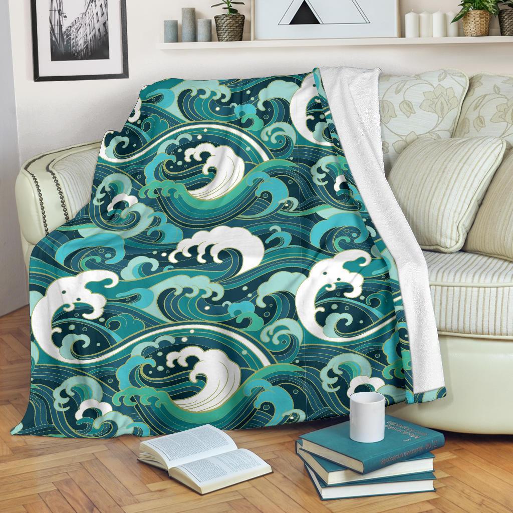 Ocean Wave Pattern Print Blanket-grizzshop