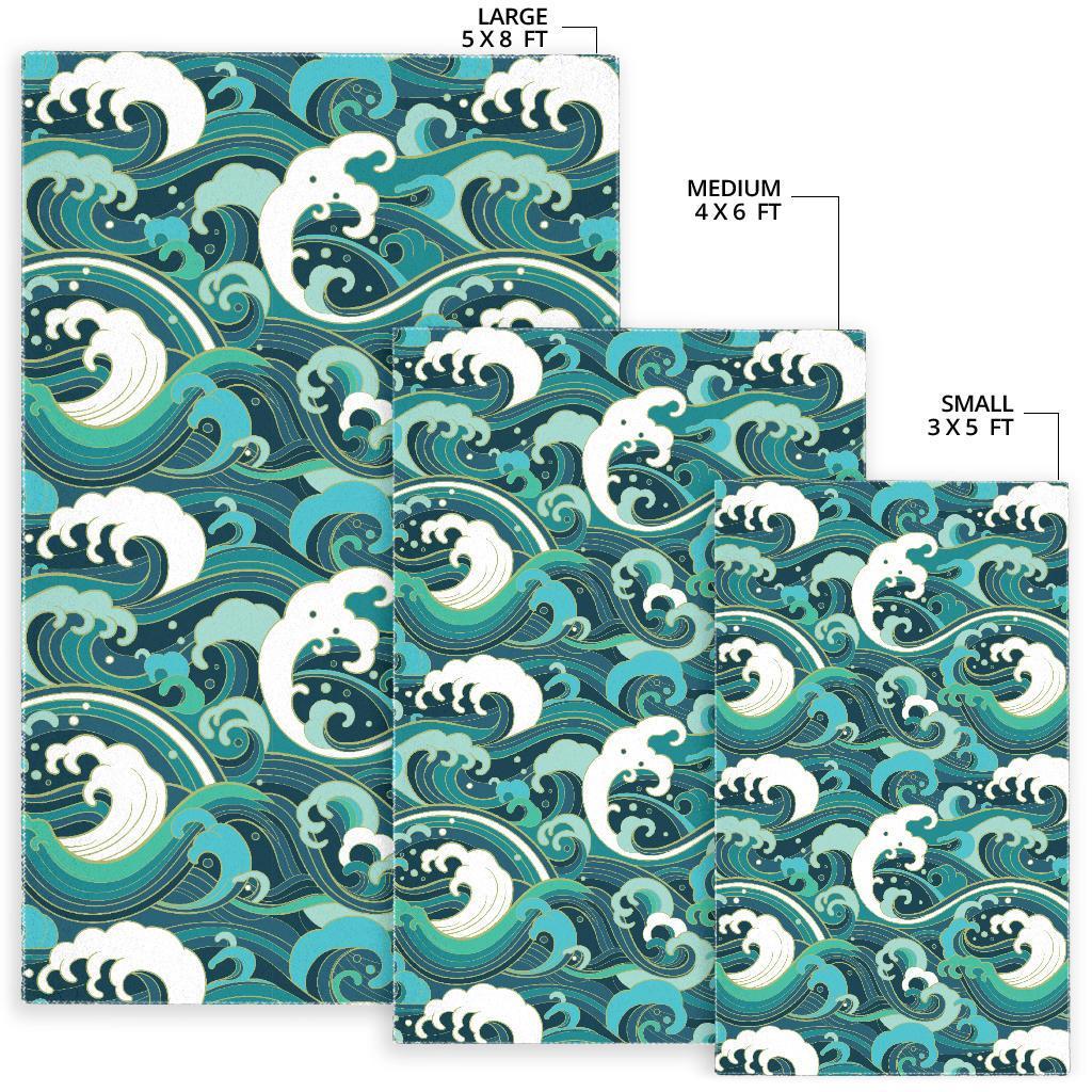 Ocean Wave Pattern Print Floor Mat-grizzshop