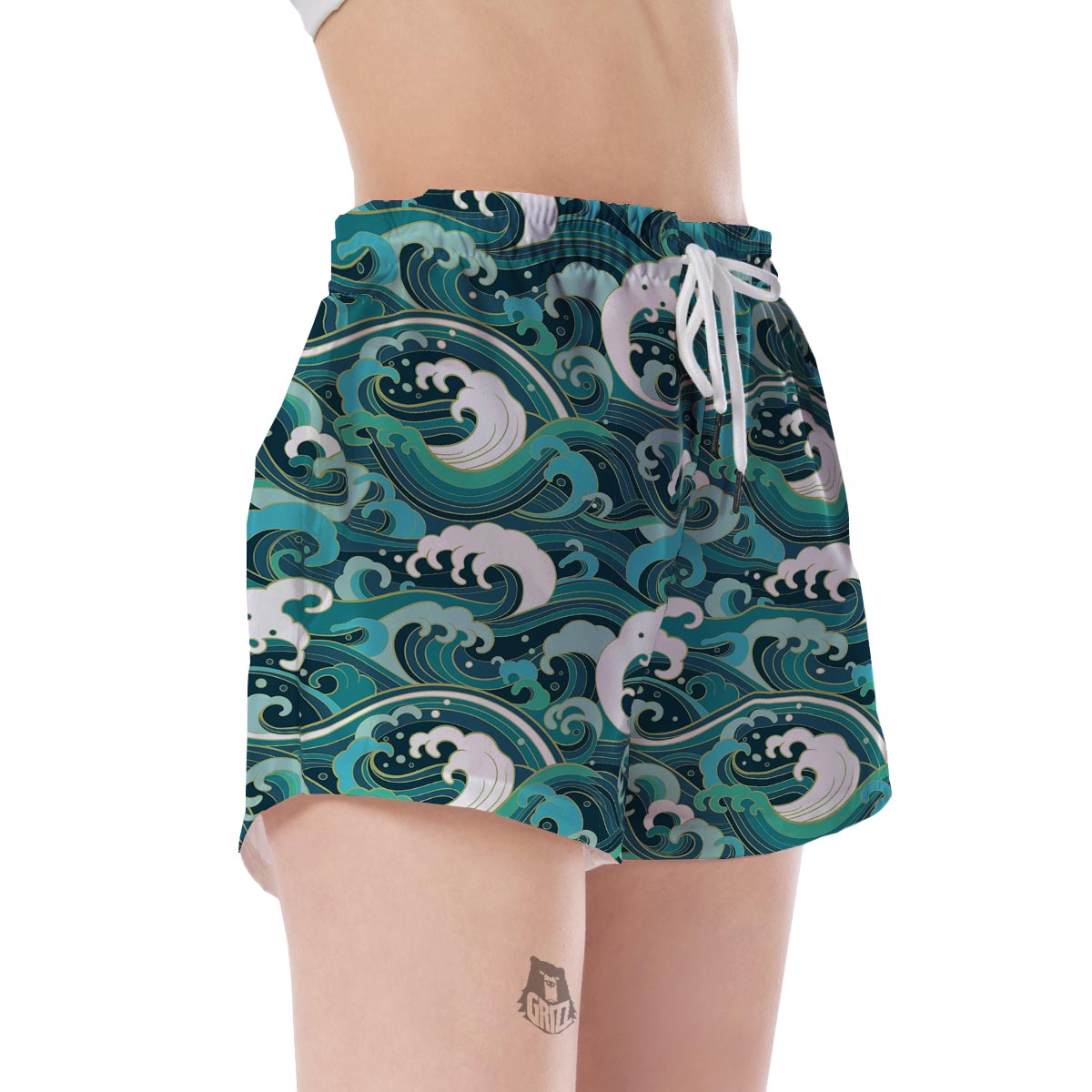 Ocean Wave Pattern Print Women's Shorts-grizzshop