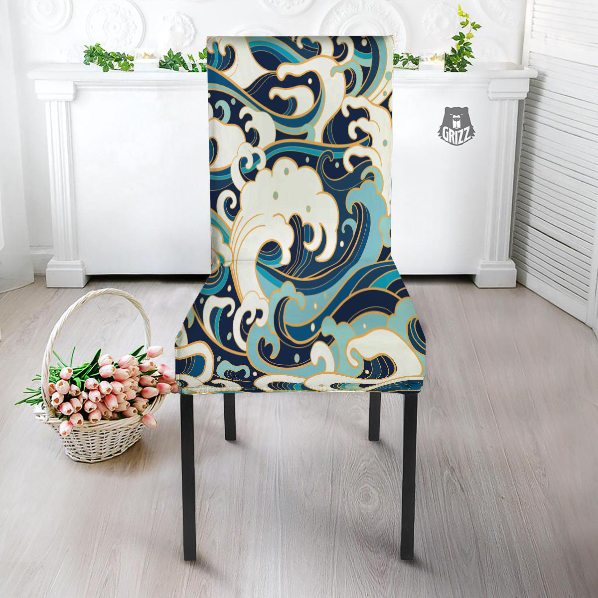 Ocean Wave Print Dining Chair Slipcover-grizzshop