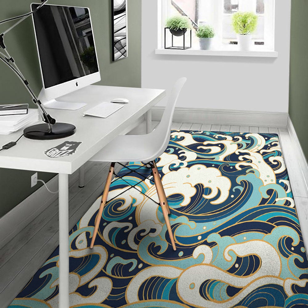 Ocean Wave Print Floor Mat-grizzshop