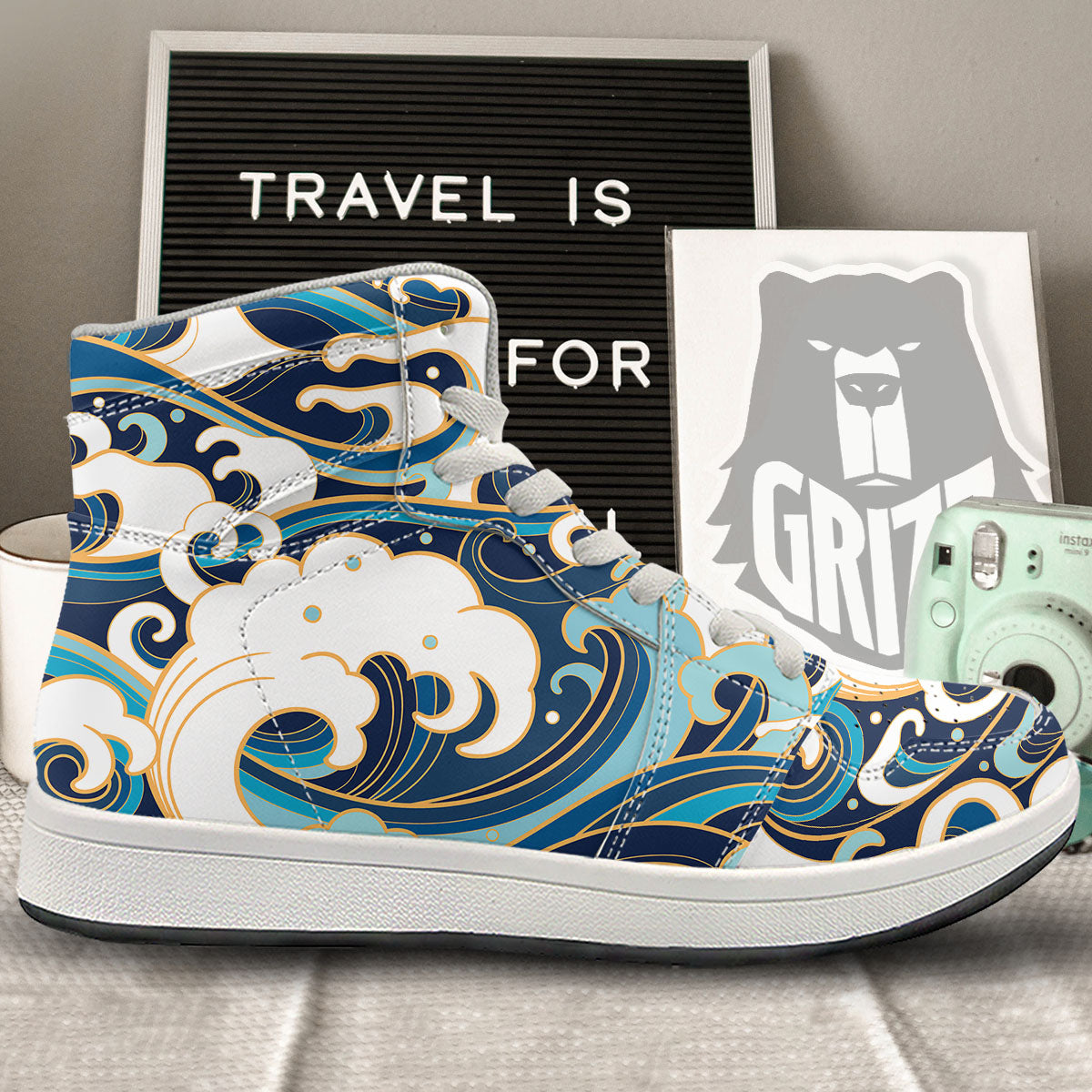Ocean Wave Print High Top Sneakers-grizzshop